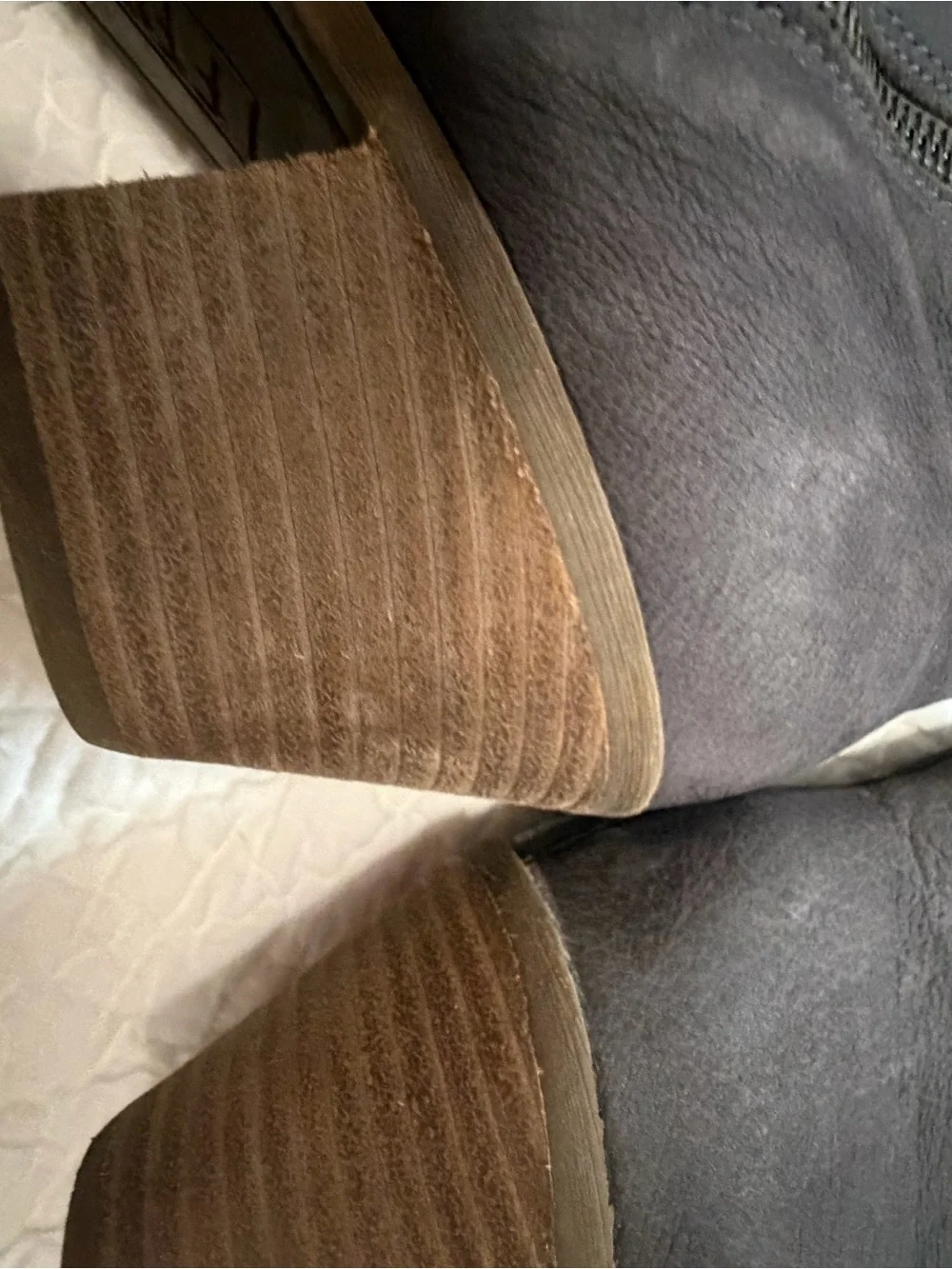 Frye Dark Gray Leather Ankle Booties with Stacked Heel